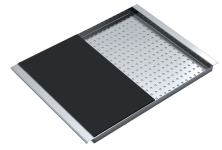 Stainless steel perforated bowl cover with black HPL chopping board