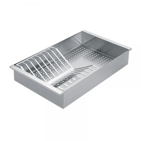 Stainless steel colander with removable draining rack