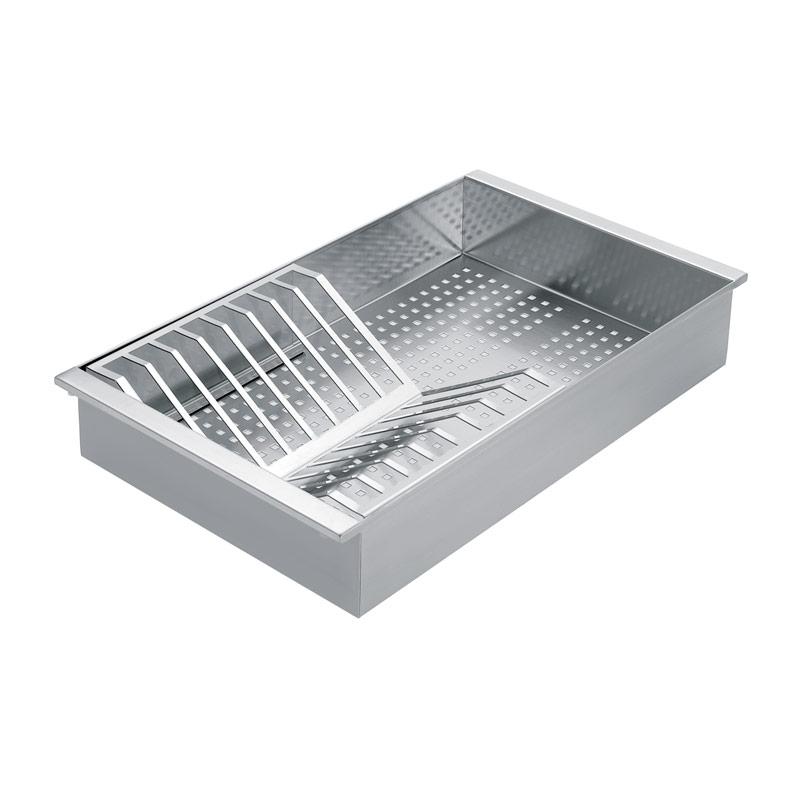 Stainless steel colander with removable draining rack